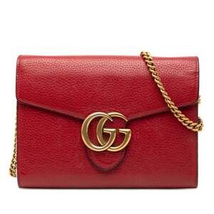 GUCCI Red Leather GG Marmont Shoulder Bag